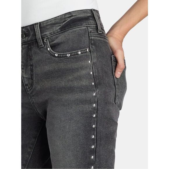 Time and Tru Studded Side Seam Straight Leg Jeans With Raw Hem Gray 14 - Picture 5 of 5
